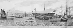 Данный дредноут сражался в Трафальгарской битве в 1805 году, а к концу 1840-х использовался как плавучий госпиталь, постоянно пришвартованный на Темзе