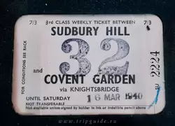 Недельный билет 3-го класса между Садбери-хилл (Sudbury Hill) и Ковент-Гарден (Covent Garden), действительный до субботы 16 марта 1940 г.
