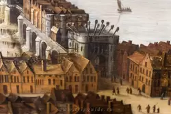 Ворота моста с головами изменников — вид Лондона из района Саутварк (Southwark) около 1630 г.