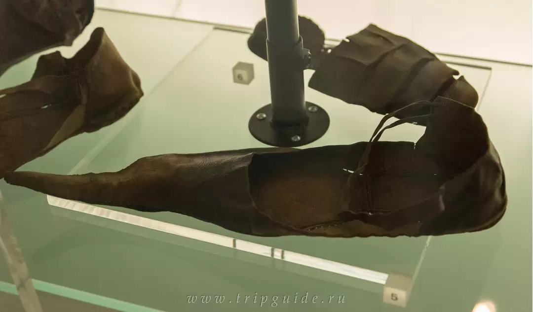 Кожаный башмак пулен, конец 1300-х годов Кожаный башмак пулен, конец 1300-х годов